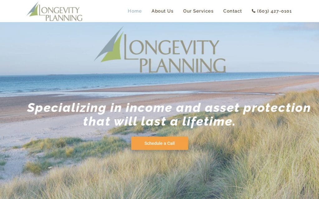 Homepage of the Longevity Planning website designed by Seapoint Digital