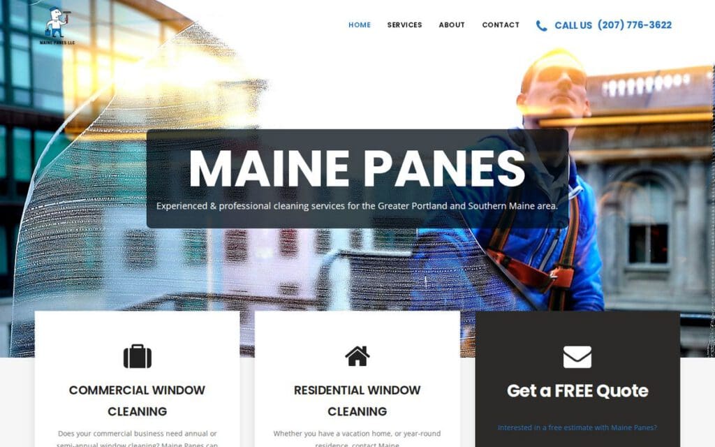 Homepage of the Maine Panes website designed by Seapoint Digital